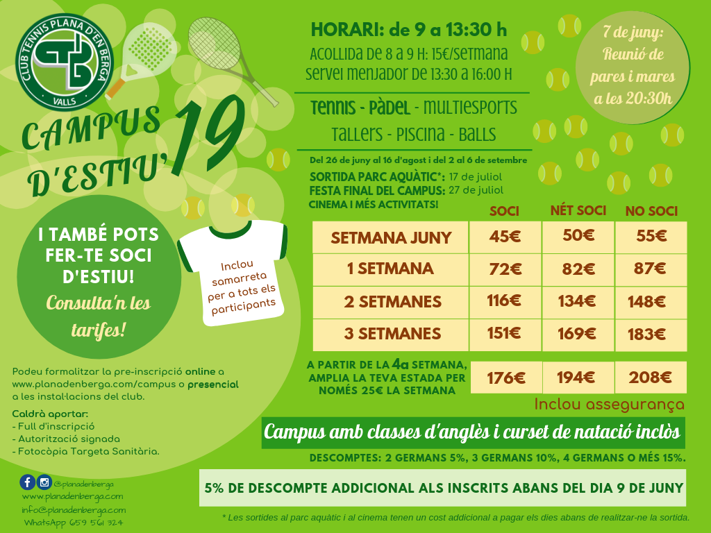 Campus d'Estiu Club Tennis Plana d'en Berga Valls
